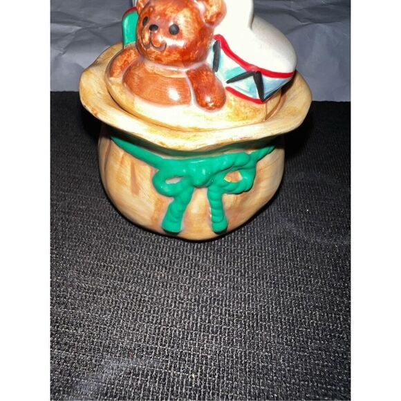 Ceramic Christmas Trinket Box R. Dakin Santa Claus. Santa with Sack of Toys w/Li - Picture 6 of 6